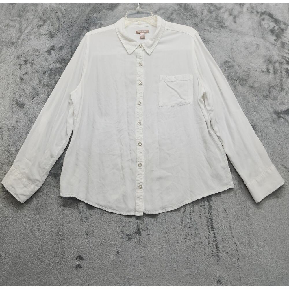 Vintage White Stag Top Womens XXL/2XL White Rayon Roll Tab Long Sleeve Casual